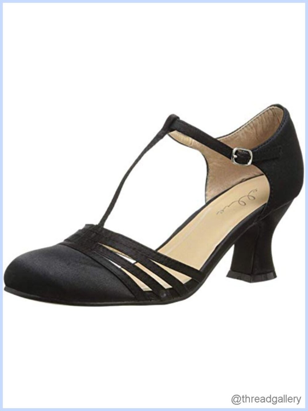 Vintage 1920s T-Strap Round Toe Pump Sculpted Heel Ankle Strap